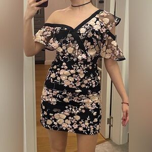 Self-Portrait Black Floral Off-Shoulder Mini Dress